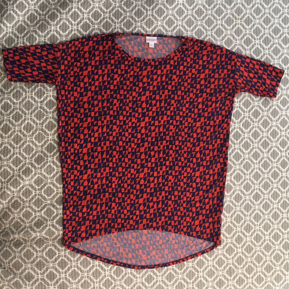 SZ XS LuLaRoe Irma orange and navy top